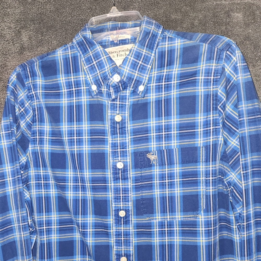 Abercrombie & Fitch Blue Plaid Casual Long Sleeve Button Down Shirt Size Large - Picture 5 of 10